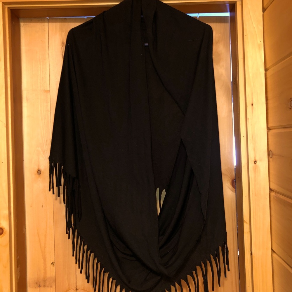 Black fringe infinity scarf